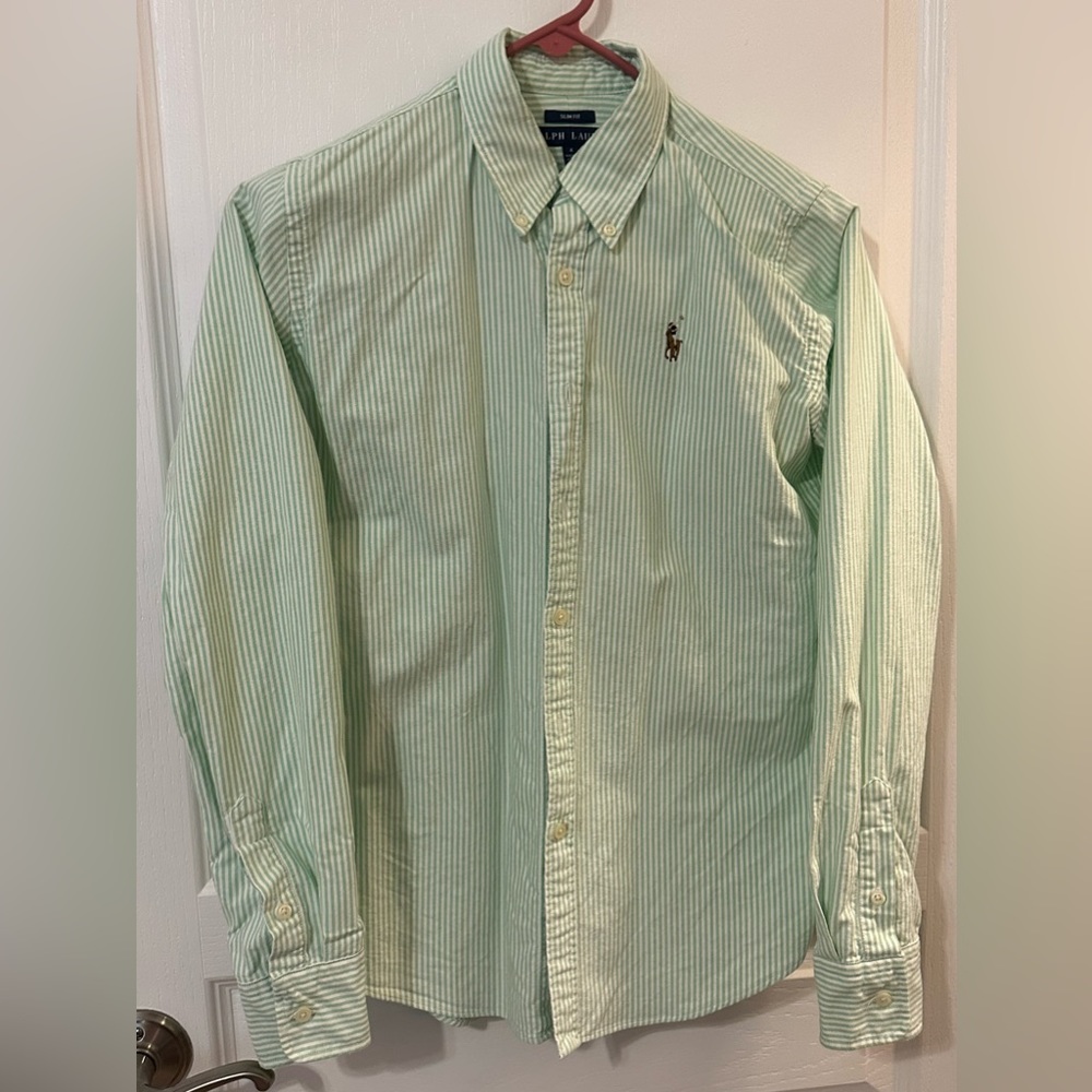 Slim Fit Ralph Lauren Green & White Button Down
